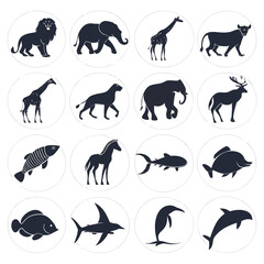 Naklejka premium Collection of diverse animal silhouettes isolated on white background