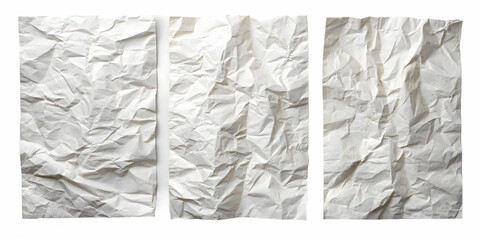 Three Crumpled Paper Sheets Texture on Transparent Background