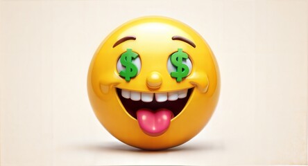 Fototapeta premium Rich smiley face with green dollar signs in its eyes