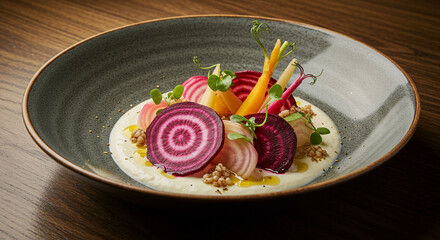 Beetroot and root vegetable salad with fresh herbs and grains