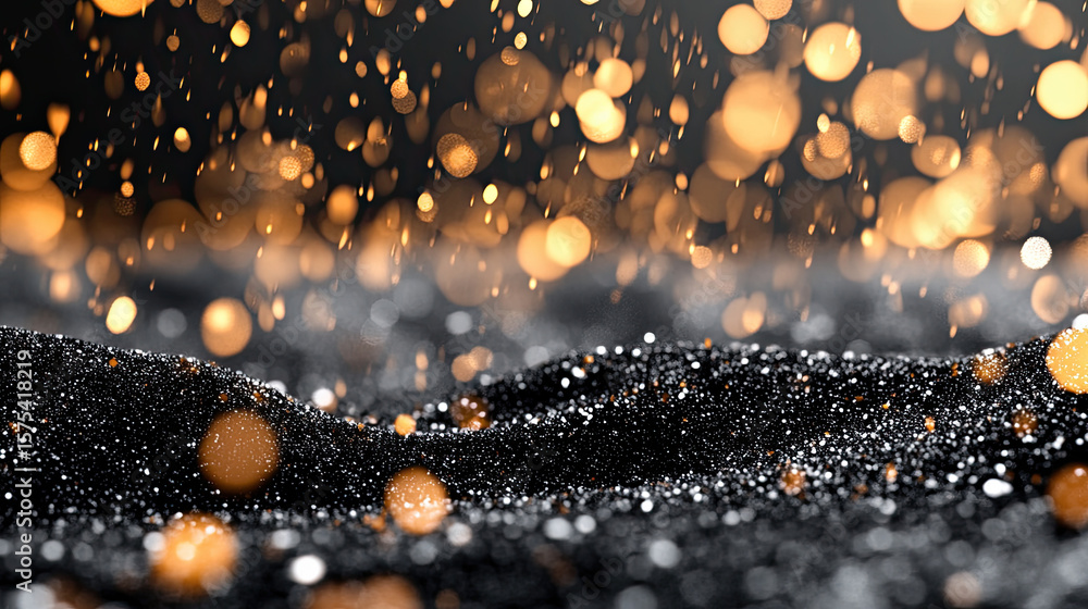 Poster black glitter texture with dynamic sparkles and bokeh light effect