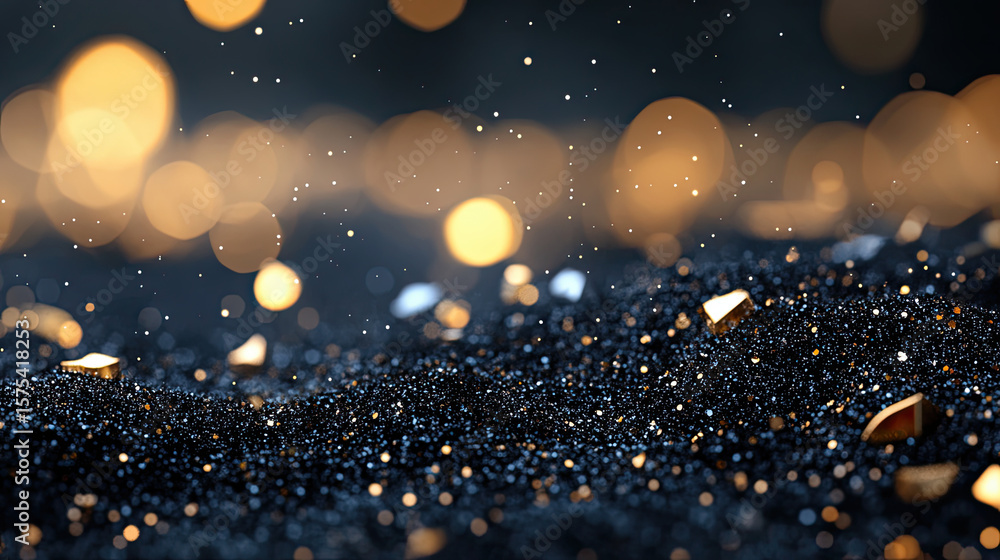 Poster black glitter texture with dynamic sparkles and bokeh light effect