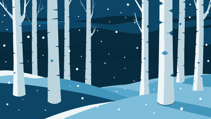 Winter Wonderland Snowy Birch Forest Illustration