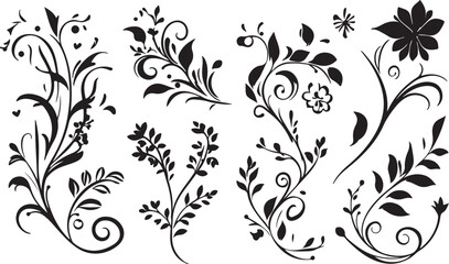 Elegant Floral Vector Elements in Black and White for Graphic Design Projects