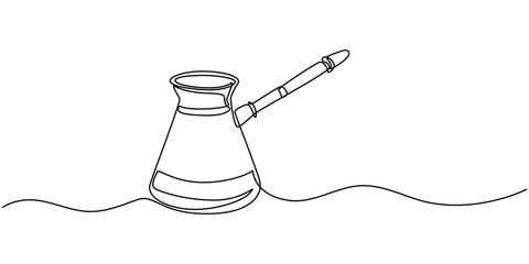 Turkish Coffee Continuous Line Illustration. Editable stroke. Hand drawn one line vector, Continuous Line Drawing of Turkish Coffee Icon. Hand Drawn Symbol Vector Illustration, Turkish cezve coffee 