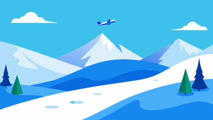 Snowy Mountain Landscape with Airplane A Serene Winter Flight Scene