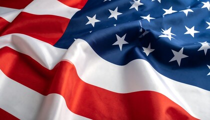 Close-up view of an American flag, vibrant colors and flowing fabric