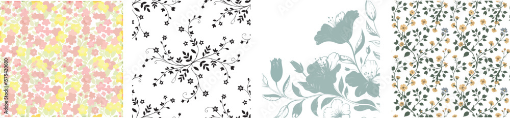 Poster elegant colorful vector set a collection of exquisite floral and abstract patterns for design projec