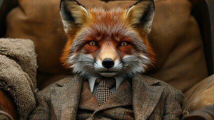 Obraz premium Fox in a vintage tweed suit.