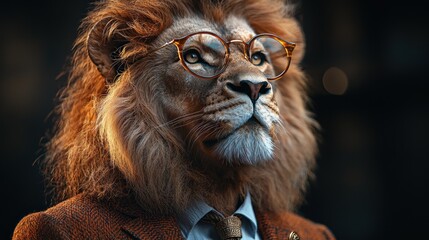 Naklejka premium A lion wearing glasses and a suit.