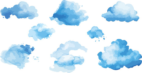 Watercolor Blue Clouds on White Background Seamless Pattern Sky Illustration