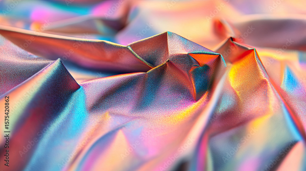 Poster bold angular holographic patterns layered on a smooth leather texture