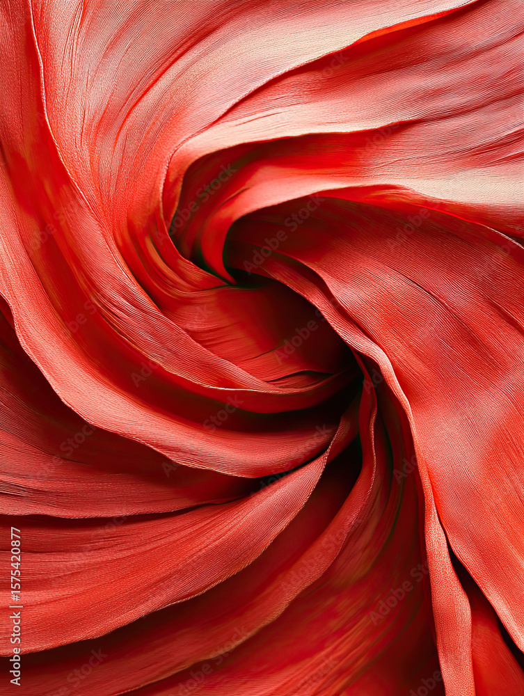Poster bold red silk fabric with dynamic wave-like textures and depth