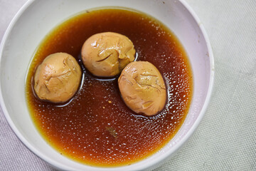 Close-up of  Thai Stew Eggs in bowl