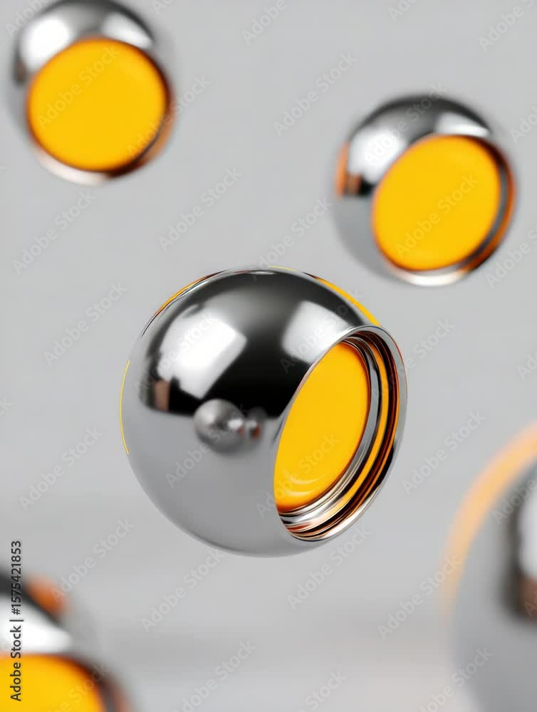 Poster futuristic chrome sphere with orange core floating abstract modern minimal style, creative metallic 