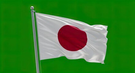 Japanese Flag Waving on Green Screen