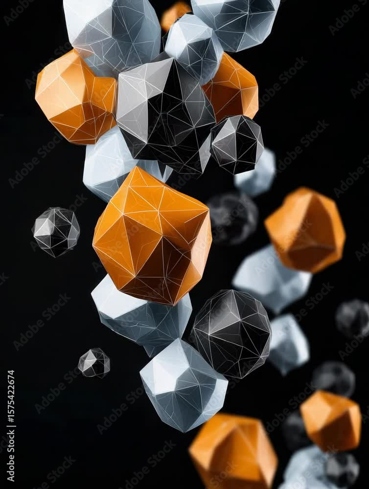 Poster geometric polygon shape orange black white abstract 3d digital art floating modern dynamic backgroun