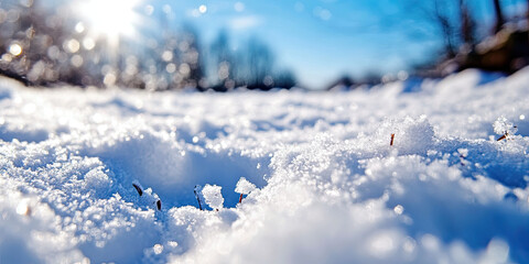 Close up of snow with visible crystalline patterns, shot in macro view 