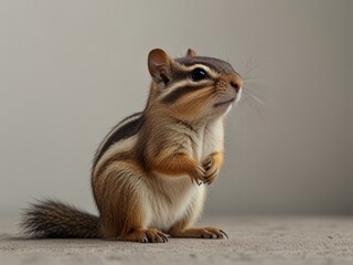 A chipmunk with bold black stripes sits calmly on a smooth surface,  showcasing charm and natural colors. AI generated.