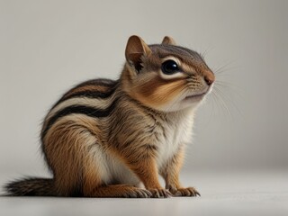 A chipmunk with bold black stripes sits calmly on a smooth surface,  showcasing charm and natural colors. AI generated.