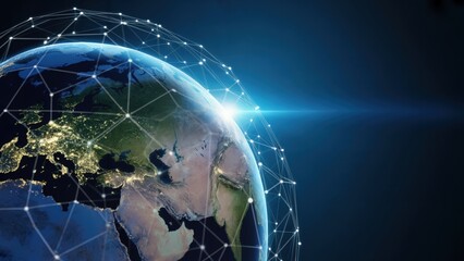 Global network connecting the world, a digital earth communication concept design.