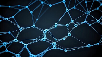 Fototapeta premium Abstract blue futuristic network connection with glowing nodes on a dark background.
