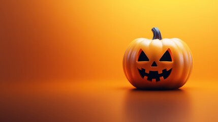 Carved Halloween with pumpkin on orange backdrop.