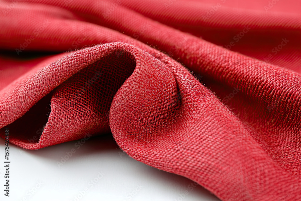 Poster deep red cotton fabric with subtle, soft waves and smooth surface