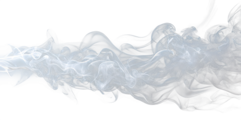 Abstract white smoke flowing horizontally on transparent background