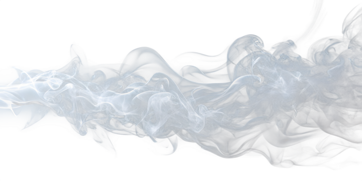 Abstract white smoke flowing horizontally on transparent background