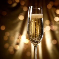 Golden Champagne Bubbles in Elegant Glass with Sparkling Background