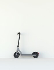 Modern Electric Scooter Standing Against Clean White Minimalist Wall