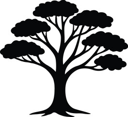 Solitary Silhouette: A stark black silhouette of a majestic tree stands prominently, its intricate branches and lush foliage creating a striking contrast.