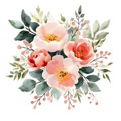 Watercolor floral bouquet arrangement with muted tones.