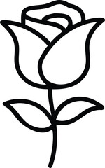 Simple Line Art Drawing of a Single Rose Flower with Stem and Leaves, Elegant Minimalist Botanical Illustration for Design...