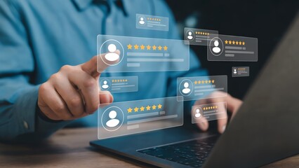 Customer experience is key, reading reviews on laptop for best service