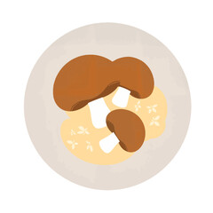 Minimalistic mushroom and barley plate illustration, healthy eating