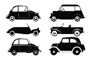 Naklejka premium Classic Car Silhouettes: Collection of vintage car silhouette designs, showcasing classic automotive elegance.