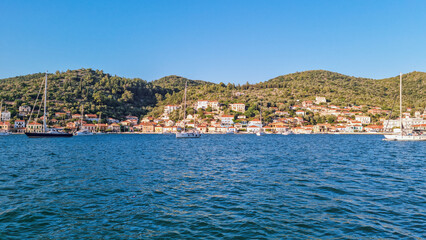 Fototapeta premium Panoramic view with traditional colorful houses in Ithaca(Ithaki) island, Greece
