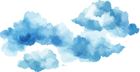 Watercolor Blue Clouds Illustration on White Background for Design and Decoration
