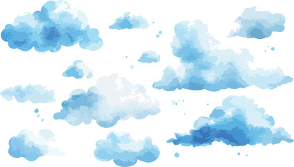 Watercolor Blue Clouds Seamless Border Pattern Vector Illustration on White Background