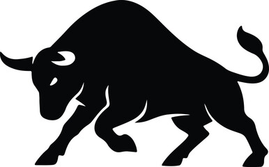 Silhouette angry bull attacking powerful aggression livestock farm animal Vector illustration