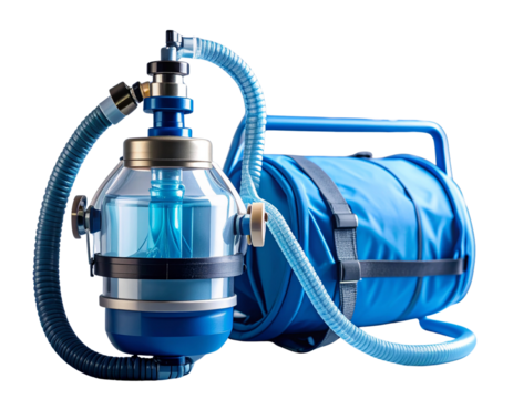 Essential medical oxygen mask with reservoir bag and connected breathing tube for re