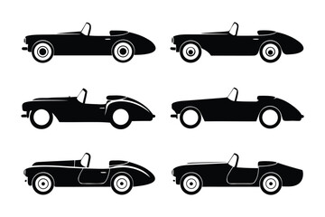Classic Car Collection: A set of six sleek, black classic cars arranged in a neat grid, with various elegant designs, showcasing timeless automotive styling.
