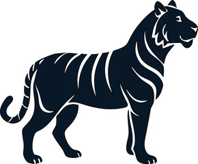 Bold standing tiger silhouette icon in dynamic vector style