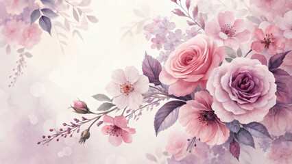 Soft floral artwork in pink watercolor tones blended into an elegant background ideal for projects promoting breast cancer support, care, and awareness visuals