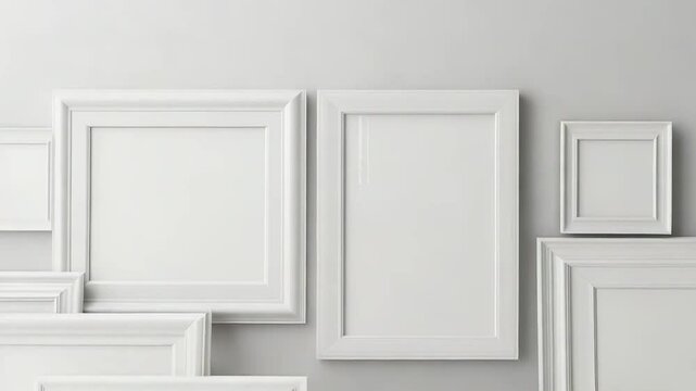 White empty frames leaning against wall in minimalist room