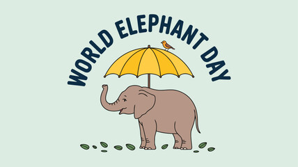 World elephant day illustration with elephant umbrella and bird for conservation awareness