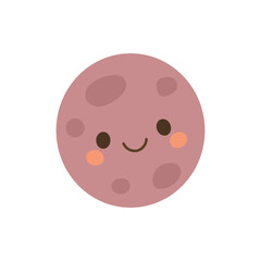 Adorable pink moon with soft craters and a happy smile, perfect for children's books, space learning visuals, or pastel-themed universe illustrations.