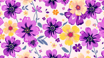 Vibrant Purple and Yellow Floral Seamless Pattern Background